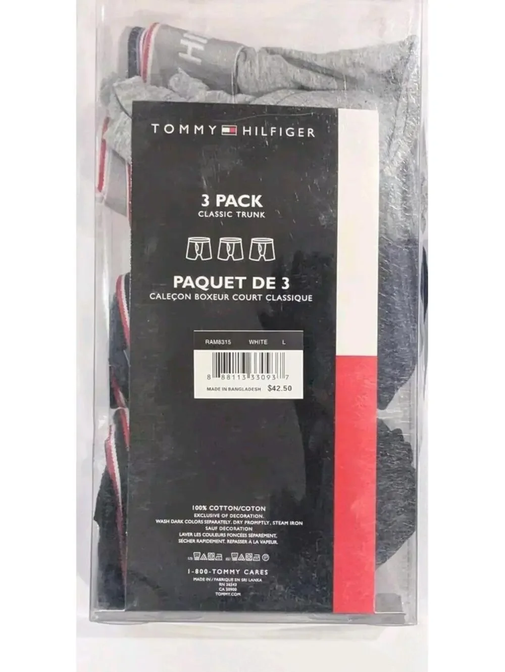 3 Pack TOMMY HILFIGER STRETCH COTTON BOXER BRIEFS MSRP $42 L